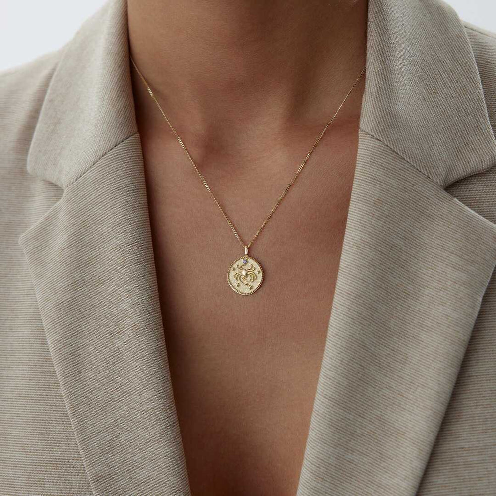 14k Gold Cancer Zodiac Necklace - Solid 14k Gold Necklace