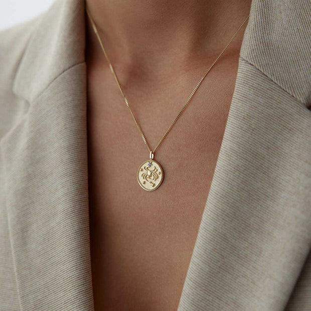 14k Gold Cancer Zodiac Necklace - Solid 14k Gold Necklace