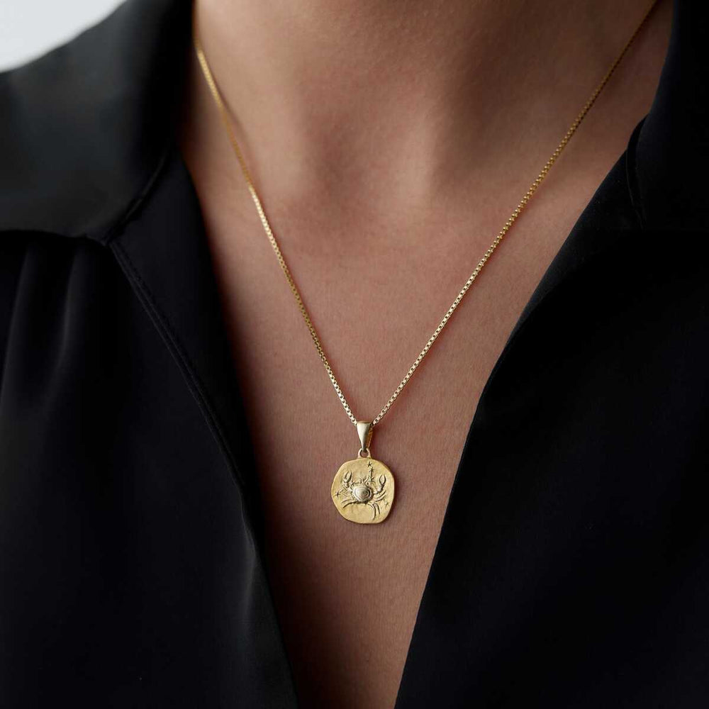 14k Gold Cancer Zodiac Necklace - Solid 14k Gold Necklace