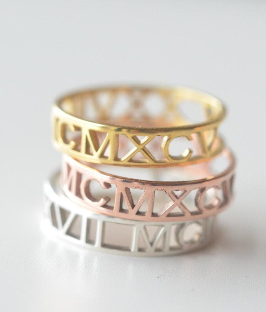 Amazon.com: Engraved Date Ring, Personalized Roman Numeral Ring, Custom  Silver Band Ring, Roman Number Ring : Handmade Products