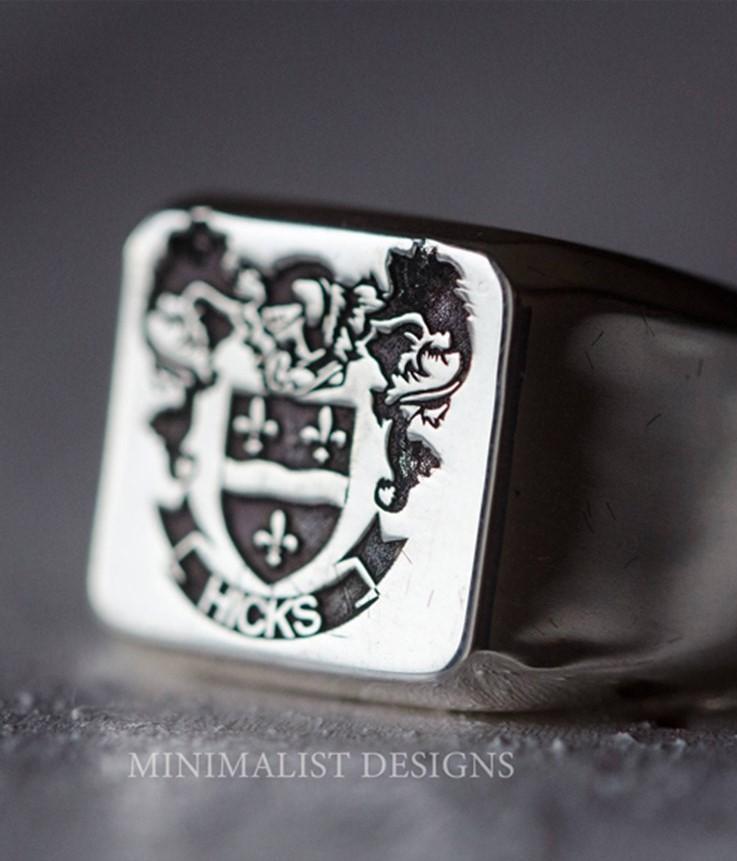 Solid Gold Personalized Square Family Crest Ring