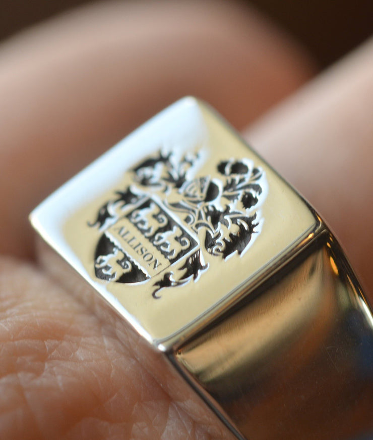 Solid Gold Personalized Square Coat of Arms Ring