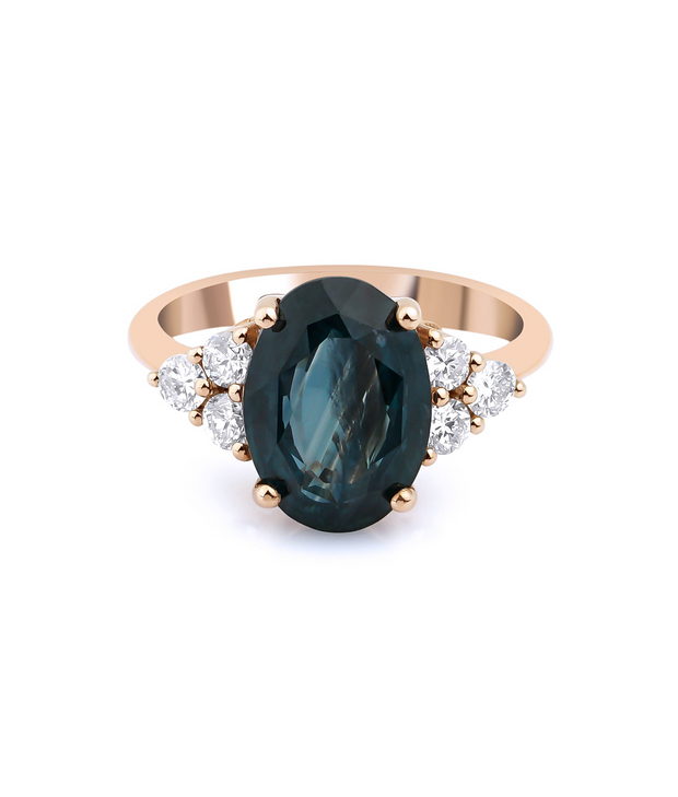 Green Blue Sapphire Diamond Ring