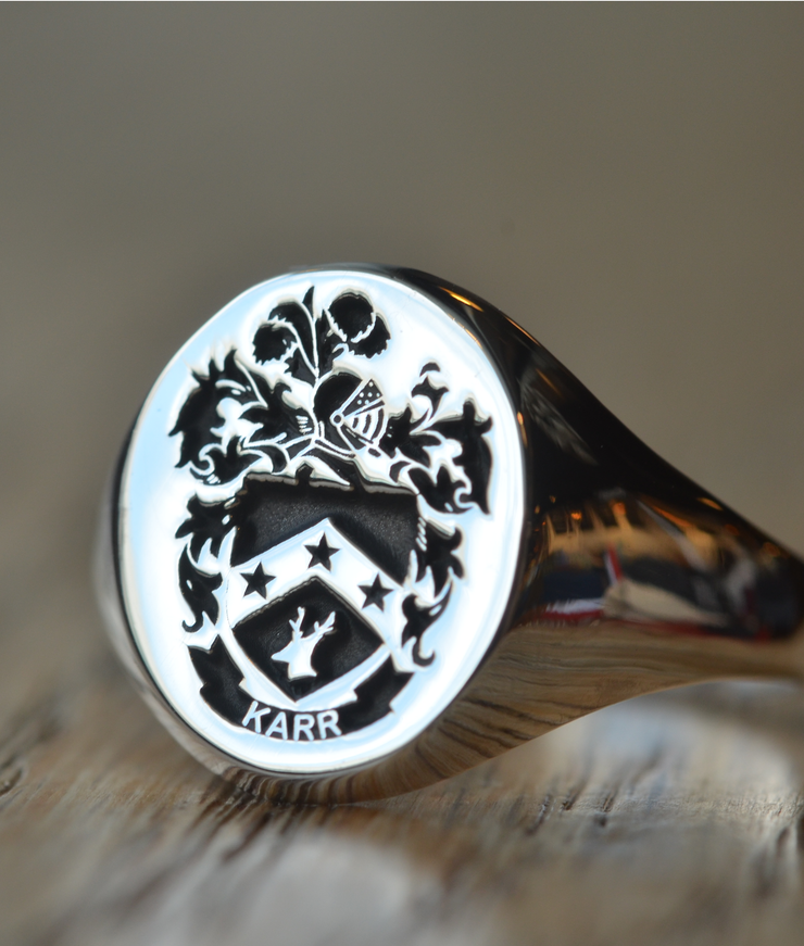 Custom Made Family Crest Ring - Karr Crest - Any Crest-Minimalist Designs
