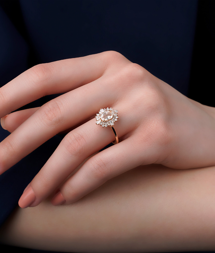 Oval Morganite & Baguette Diamond Ring