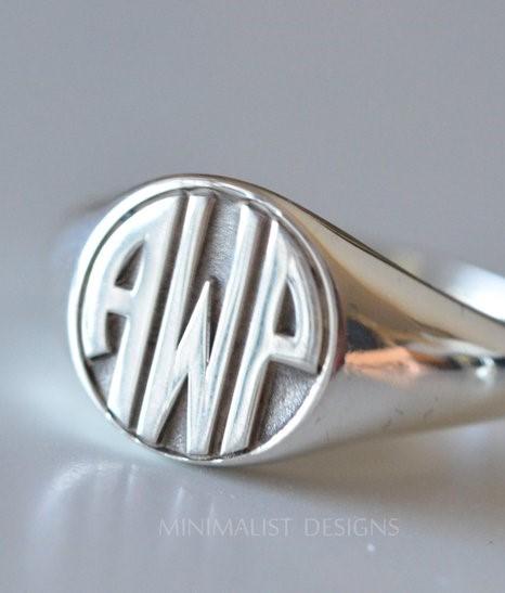 Personalized Block Monogram Signet Ring-Minimalist Designs