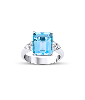 Emerald Cut Aquamarine Diamond Ring