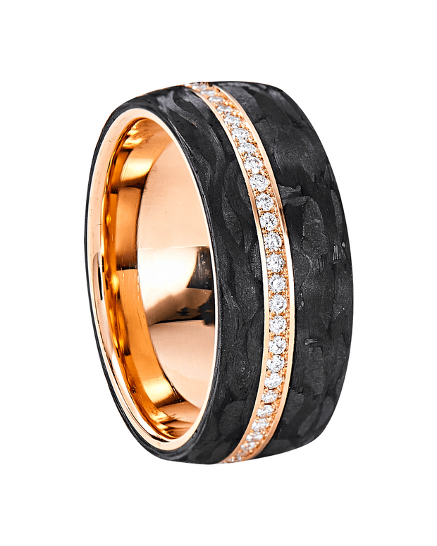 Wedding Band with Diamonds and Black Carbon