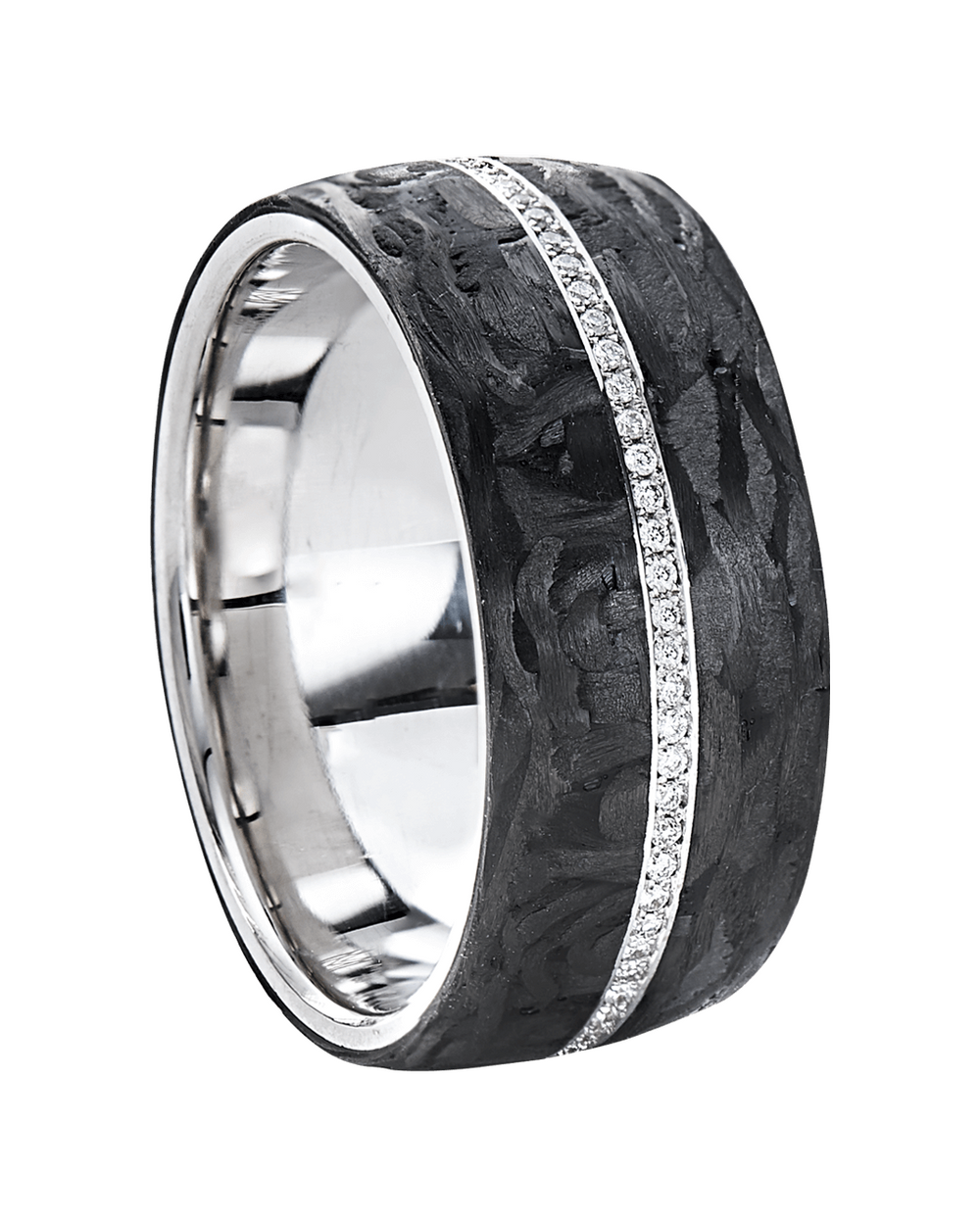 Wedding Band with Diamonds and Black Carbon