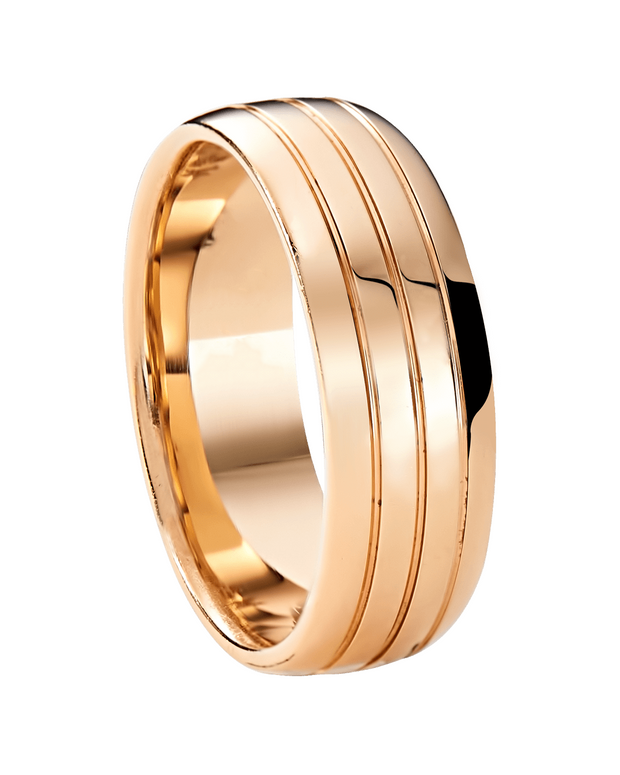 Triple Streamline Men's Wedding Band in Solid Gold