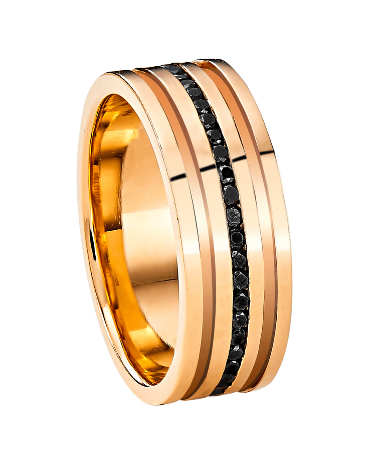 Triple Channel Wedding Band in Solid Gold and Black Diamonds