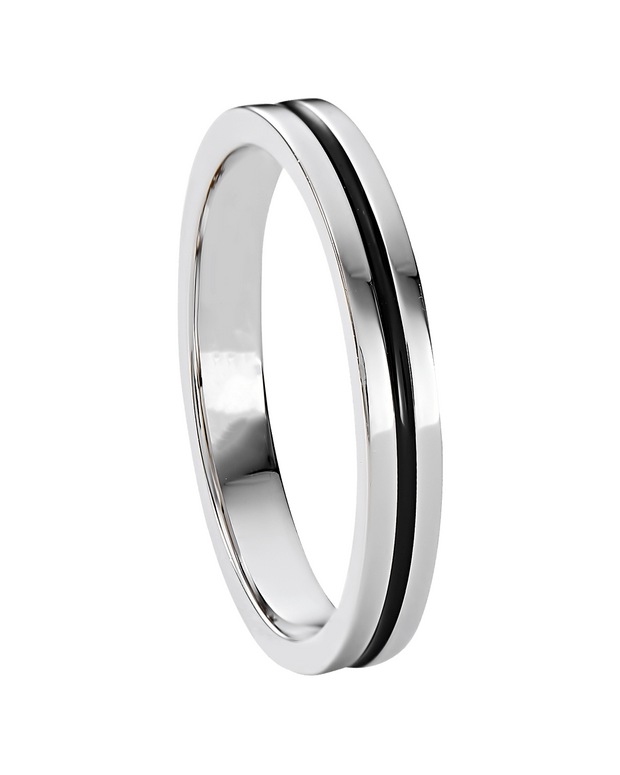 Single Channel 5mm  Wedding Band in Solid Gold and Black Enamel