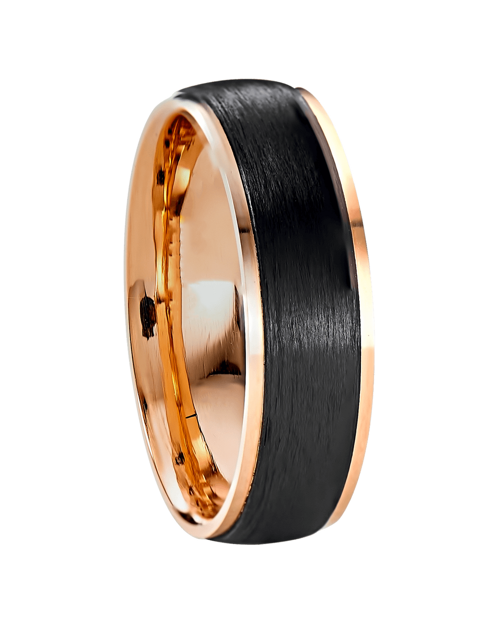 Solid Gold and Black Carbon 7mm Wedding Band