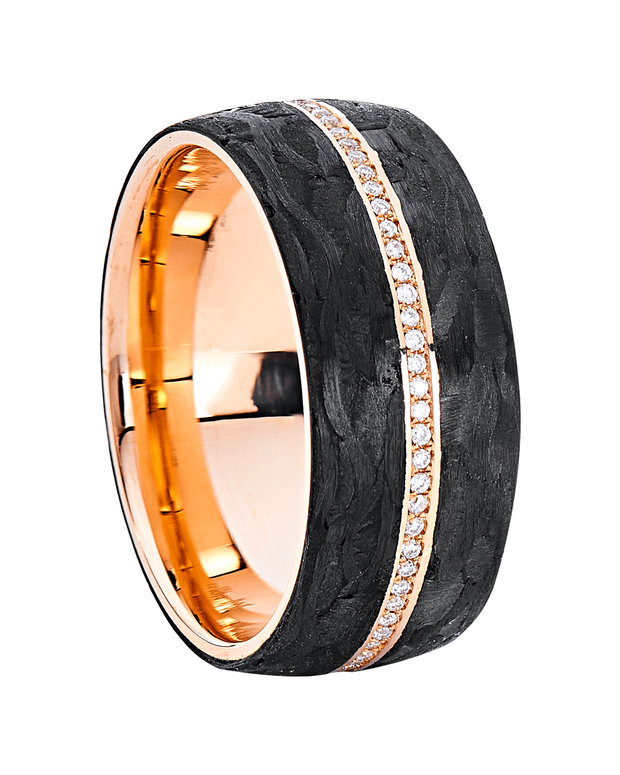 Wedding Band with Diamonds and Black Carbon