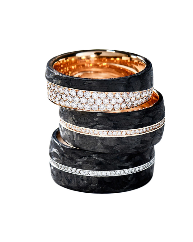 Wedding Band with Diamonds and Black Carbon