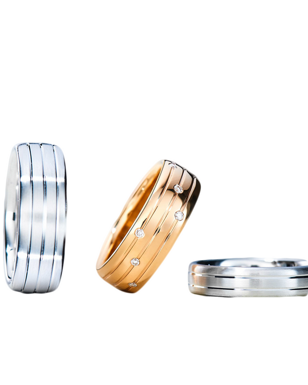 Triple Streamline Wedding Band in Solid Gold