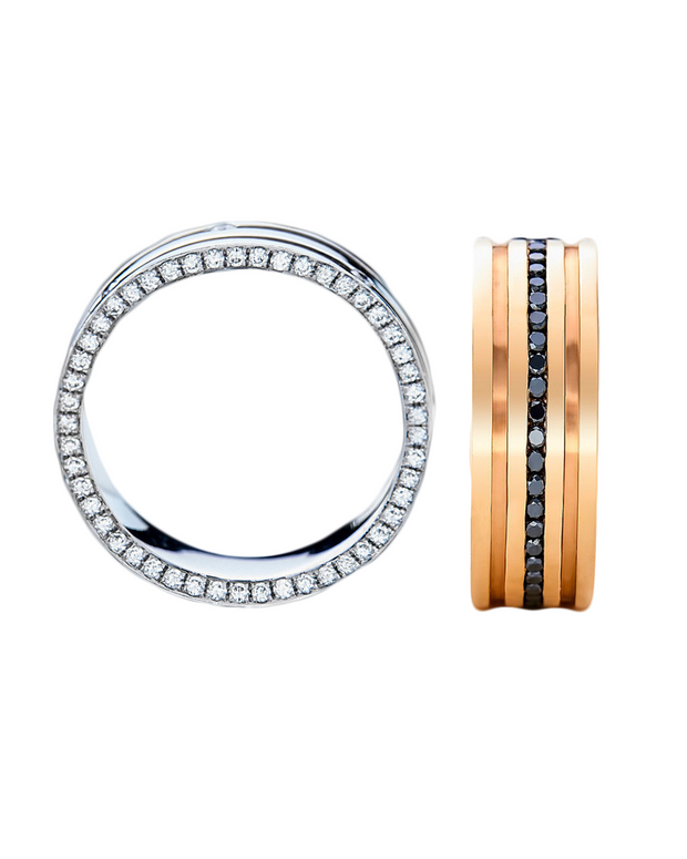 Triple Channel Wedding Band in Solid Gold and Black Diamonds