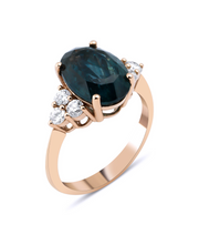Green Blue Sapphire Diamond Ring