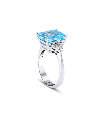 Emerald Cut Aquamarine Diamond Ring