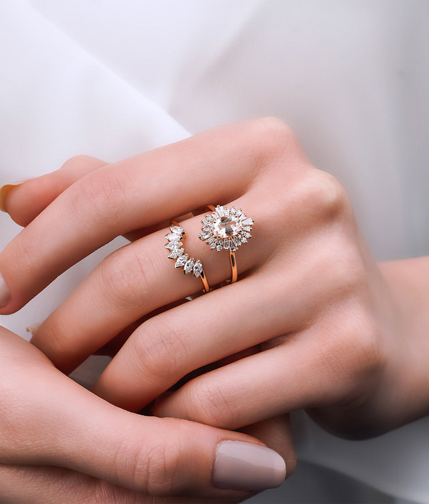 Marquise Cut Diamond Half Turret Ring