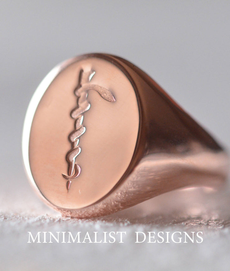 Custom Made Oval Asclepius Ring-Minimalist Designs