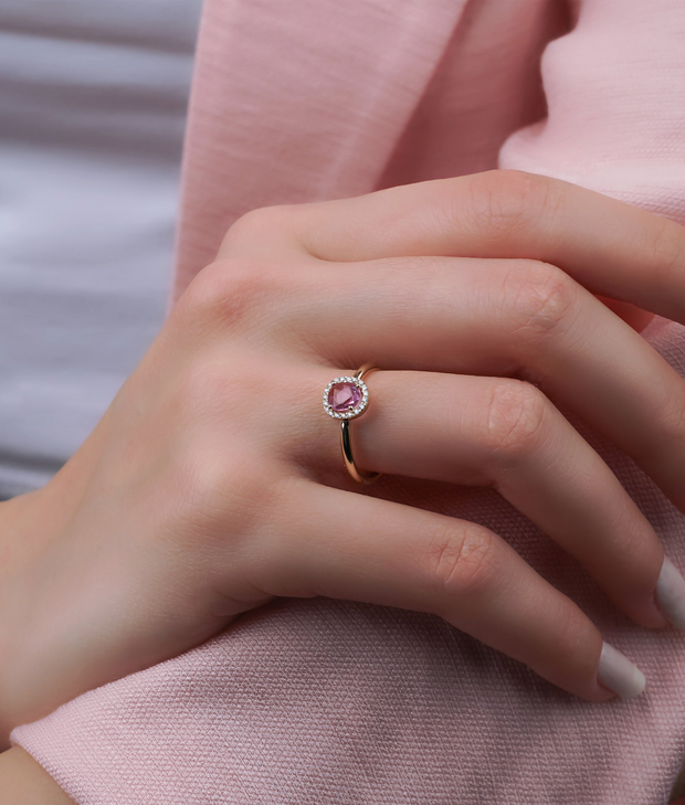 Pink Sapphire Diamond Design Ring