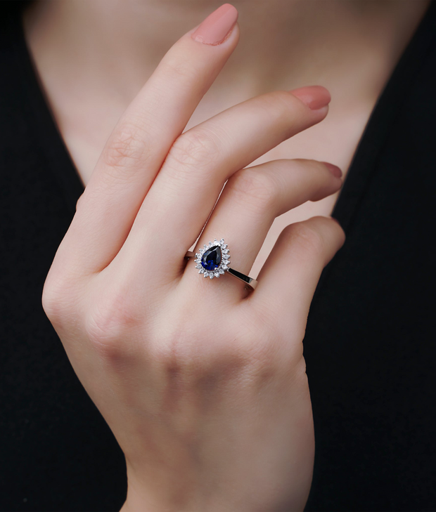 Pear Cut Sapphire Diamond Ring