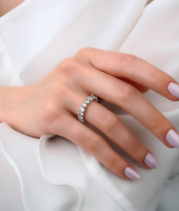 Oval Cut Half Round Diamond Wedding Ring