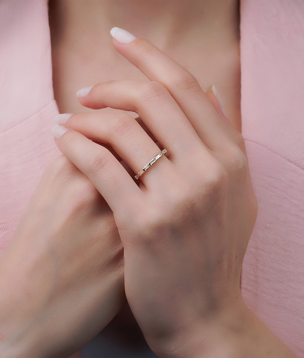 Baguette Cut Half Turquoise Diamond Ring