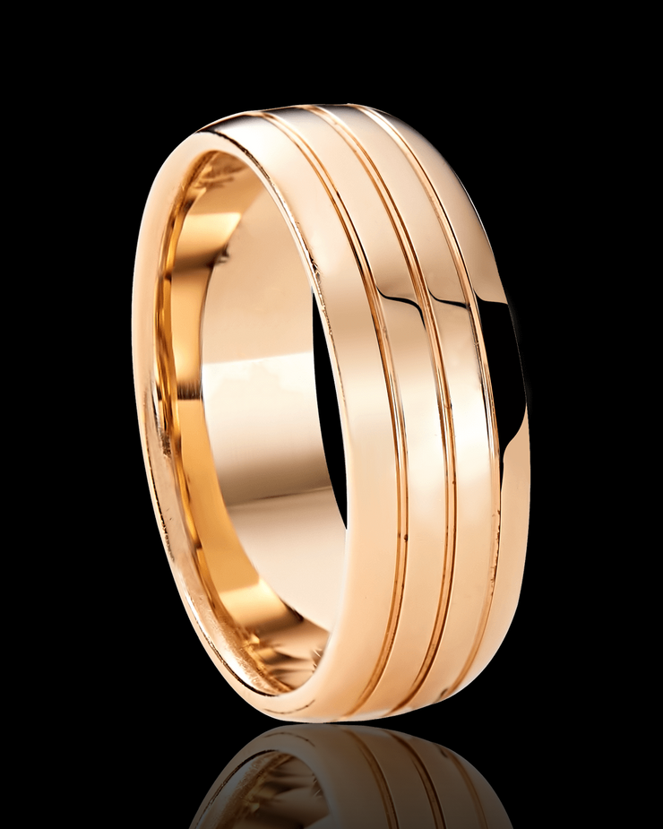 Triple Streamline Men's Wedding Band in Solid Gold