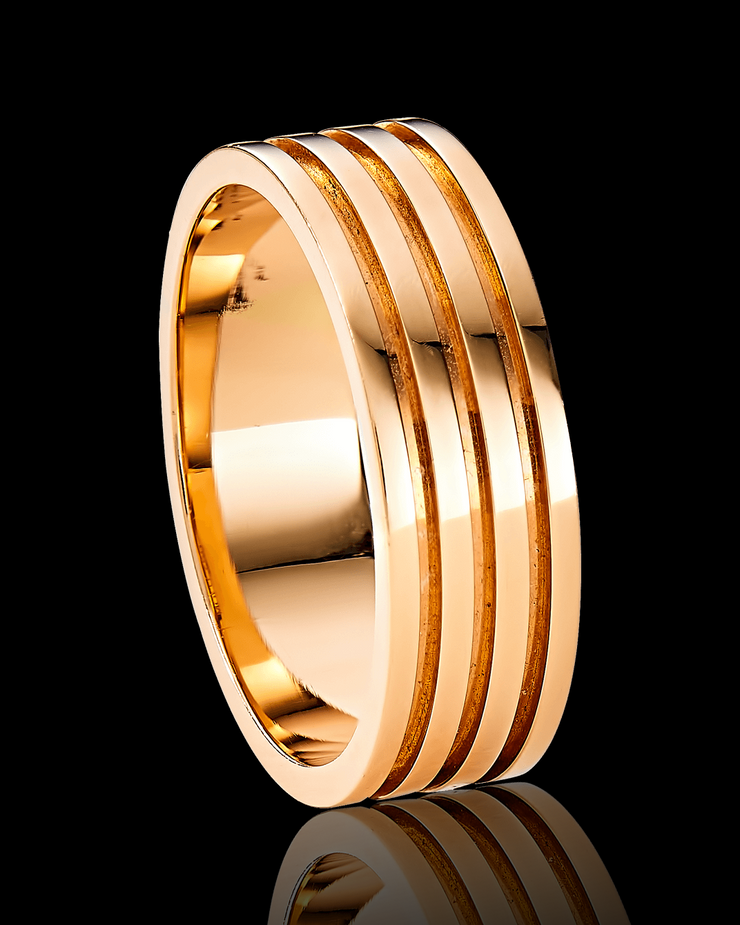 Triple Channel Wedding Band in Solid Gold