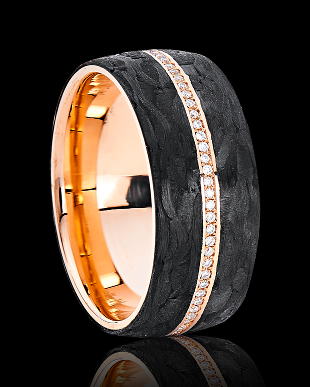 Wedding Band with Diamonds and Black Carbon