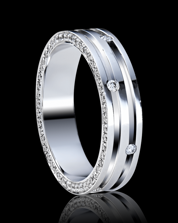 Black Carbon  7mm Wedding Band in Solid Gold