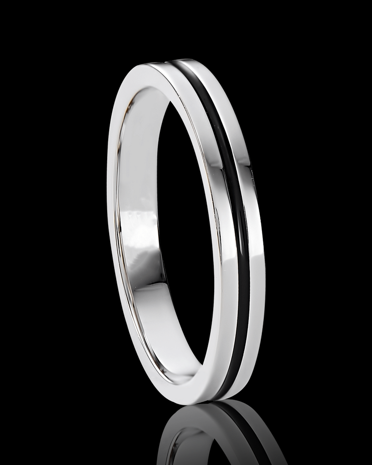 Single Channel 5mm  Wedding Band in Solid Gold and Black Enamel