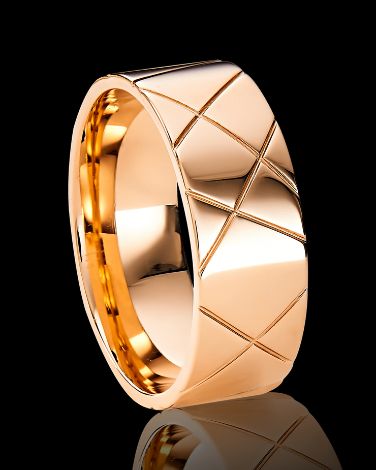 Solid Gold Geometric Pattern Wedding Band
