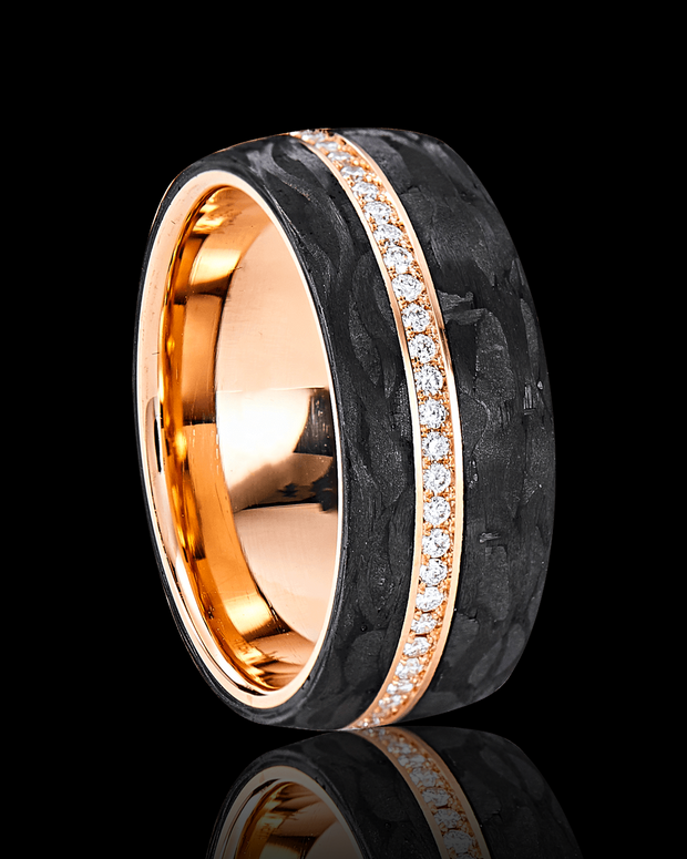 Wedding Band with Diamonds and Black Carbon