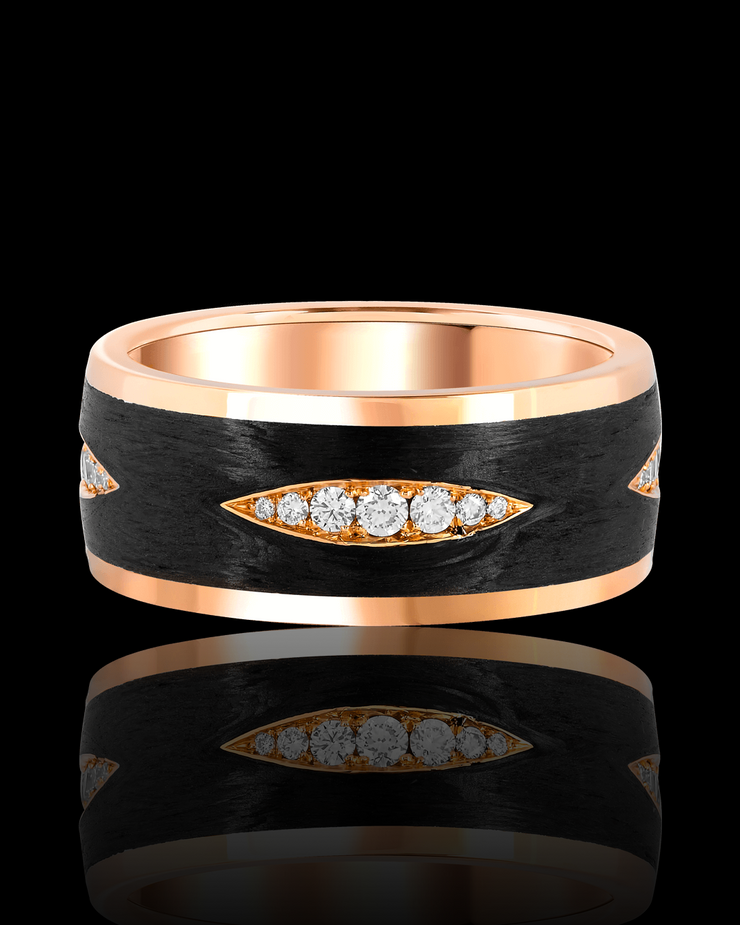 Solid Gold Wedding Bands with Black Carbon