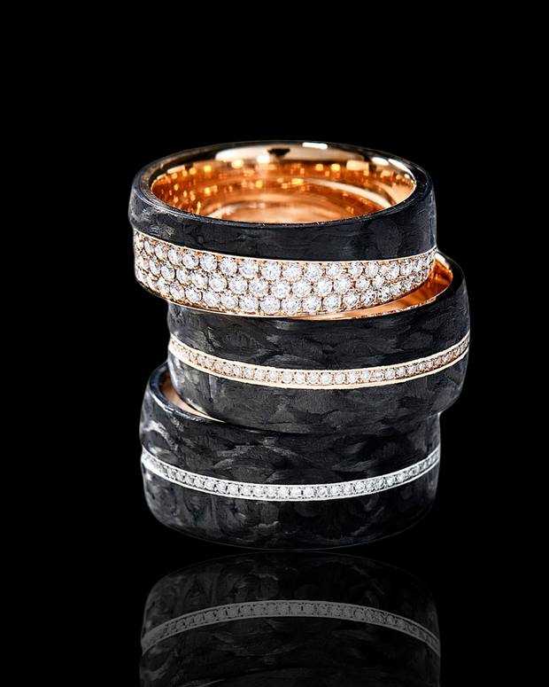 Wedding Band with Diamonds and Black Carbon