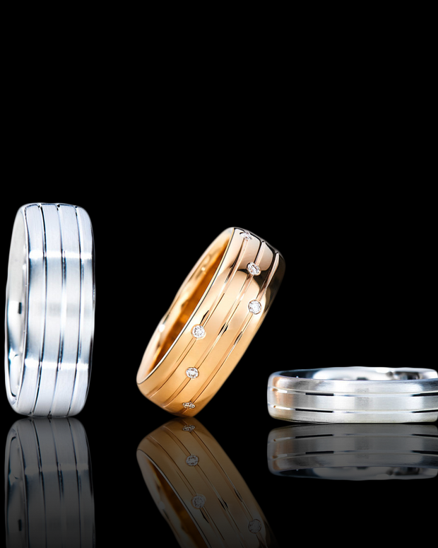 Triple Streamline Wedding Band in Solid Gold