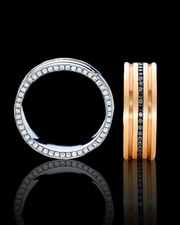 Triple Channel Wedding Band in Solid Gold and Black Diamonds