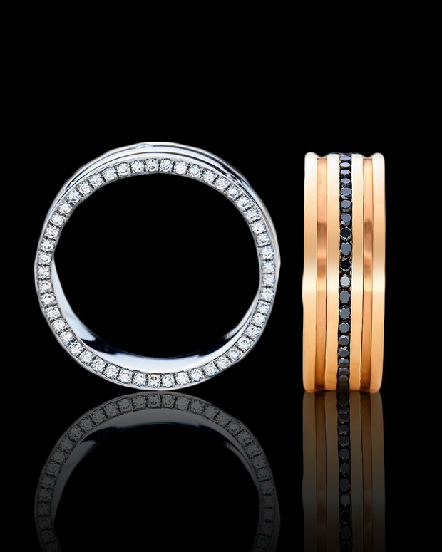 Triple Channel Wedding Band in Solid Gold and Black Diamonds