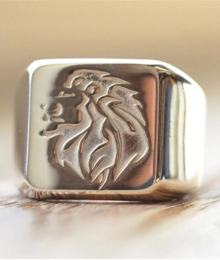 Solid Gold Square Custom Made Family Crest Ring-Minimalist Designs