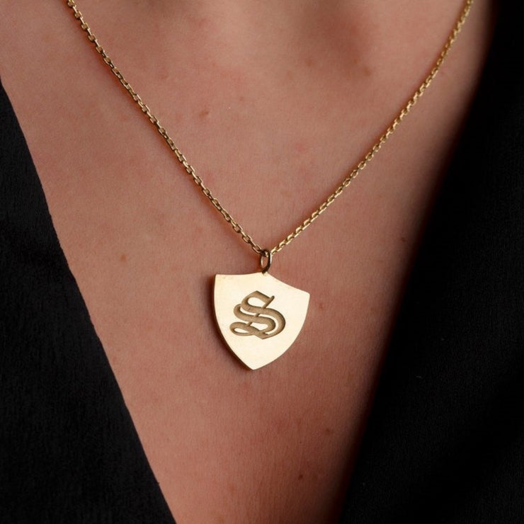 Gold Engraved Shield Necklace