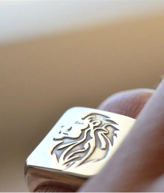Solid Gold Square Custom Made Family Crest Ring-Minimalist Designs